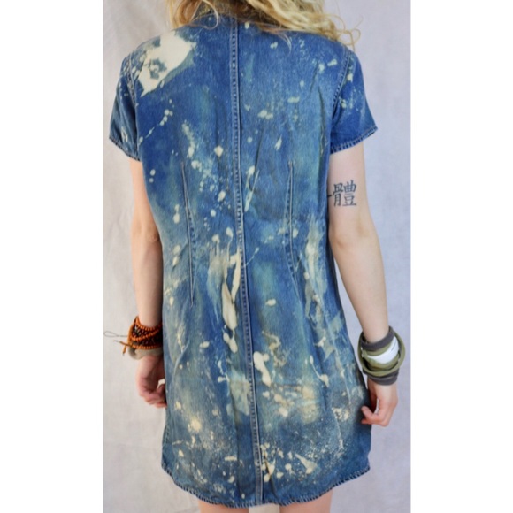 Custom Bleach Tie Dye Jean Denim Button Down Dress - Picture 4 of 6